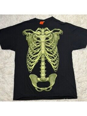 Happy Halloween Skeleton Bones Neon Rib Cage Scary Horror Black T-Shirt Sz. XL